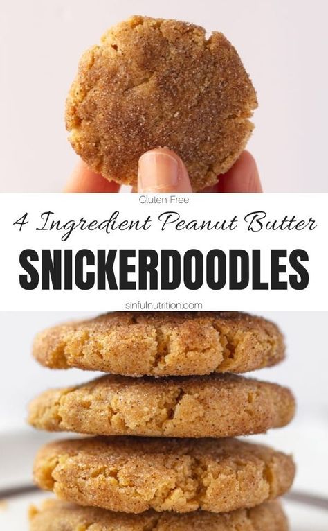 This easy peanut butter snickerdoodles recipe is made with just 4 simple ingredients! Homemade soft Peanut Butter Recipes Easy, Snickerdoodles Recipe, Gluten Free Snickerdoodles, Best Gluten Free Desserts, Snickerdoodle Recipe, Gluten Free Cookie Recipes, Gluten Free Cupcakes, Easy Holiday Recipes, Holiday Dessert Recipes