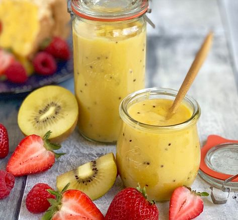 golden kiwi curd Kiwi Recipes Dessert, Kiwi Curd, Kiwi Dessert, Slow Cooker Salmon, Golden Kiwi, Vanilla Bean Scones, Kiwi Recipes, Strawberry Salsa, Paleo Desserts