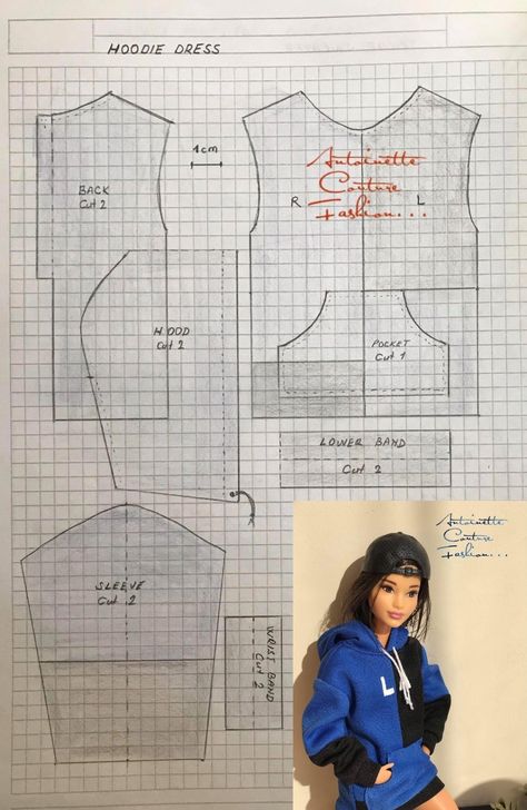 Fashion Dolls Couture - Unlimited: Oversized Hoodie Dress - Made to Move Barbie - Oversized Hoodie Dress, Куклы American Girl, Barbie Dress Pattern, Made To Move Barbie, Sewing Barbie Clothes, Barbie Sewing Patterns, Barbie Doll Clothing Patterns, Diy Barbie Clothes, Barbie Dolls Diy