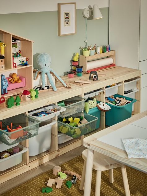 Easy tips for encouraging play in the kids’ room - IKEA Ikea Smastad Toy Storage, Ikea Mala, Childrens Coat Hangers, Trofast Storage, Trofast Ikea, Ikea Toys, Ikea Kids Room, Birthday Surprises, Storage Box On Wheels