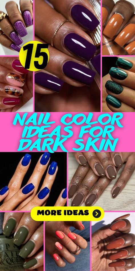 15 Stunning Nail Color Ideas for Dark Skin Tones Solid Color Nails Black Skin, Dark Polish Nails, Nail Colors By Month, Short Nail Ideas For Dark Skin Tone, Nails Design For Black Skin, Classy Nails For Black Women, Elegant Nail Colors Classy Simple, Short Nails Ideas For Black Skin, Spring Nails For Dark Skin