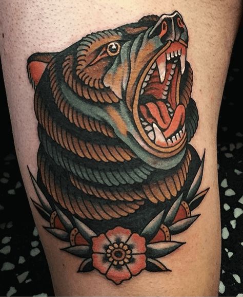 15 Traditional Bear Tattoo Designs and Ideas Traditional Bear Tattoo, Bear Tattoo Designs, Badass Girl, Traditional Tattoo Sleeve, Bear Tattoos, Tattoo Traditional, Old School Tattoo Designs, American Tattoos, Bear Tattoo