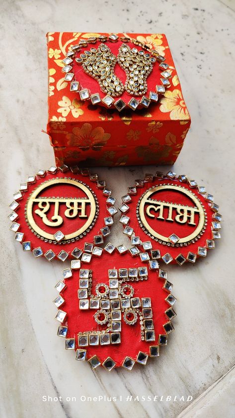 Subh Labh Design Handmade Diy, Subh Labh Design, Subh Labh Design Handmade, Arti Decoration, Subh Labh, Handmade Hamper, Latkan Design, Diwali Crafts, Mdf Art