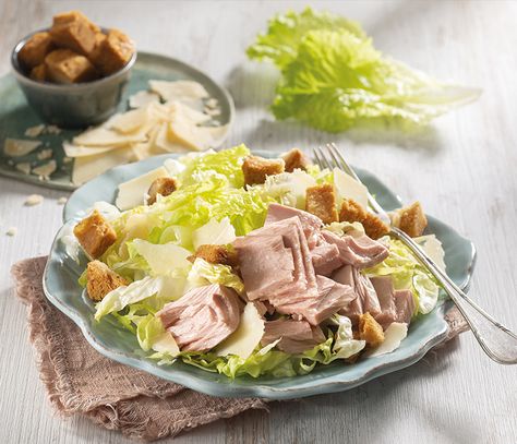 Tuna Caesar Salad - Riomare Canada Cezar Salata, Mini Panini, Tuna Fillet, Head Of Lettuce, Ciabatta Bread, Tuna Melts, Tuna Recipes, Tuna Salad, Caesar Salad