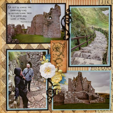 Scotland Scrapbook, Stonehaven Scotland, Scotland Aesthetic, Dunnottar Castle, Authentique Paper, Finnabair Art, Cruise Scrapbook, Mickey Theme, Travel Scrapbook Pages