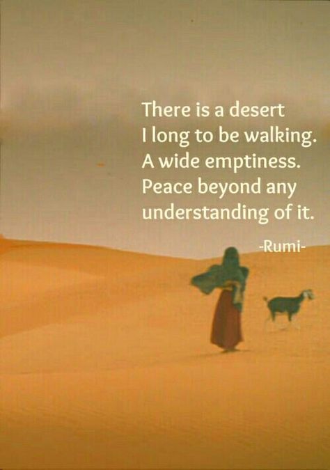 Quiet, still, empty, realignment, non judgement, connection, peace. Desert Quote, Rumi Quotes On Love, Draw Wings, Rumi Quotes Life, Rumi Poem, Rumi Poetry, Jalaluddin Rumi, Sufi Mystic, Rumi Love Quotes