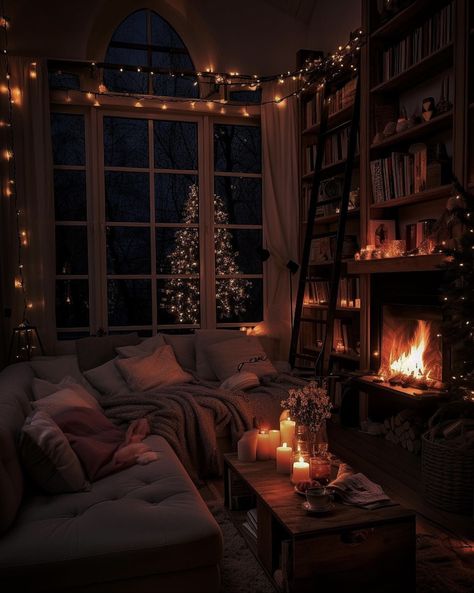 via interioryesplz instagram Beds For Small Spaces, Cosy Bedroom, Cosy Room, Christmas Interiors, Christmas Room, Cozy Fireplace, Cozy Apartment, Living Room With Fireplace, Living Room Inspo