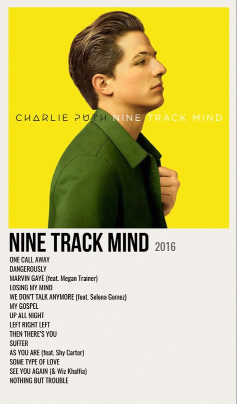 Nine Track Mind, Charlie Puth Music, Motown Records, Salvatore Brothers, Nothing But Trouble, Minimalist Music, Album Posters, Dj Art, Music Poster Ideas