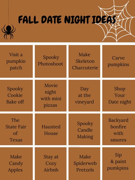 Fall date night ideas Fall Time Date Ideas, Fall Couple Movie Night, Romantic Date Night Ideas For Him, Date Ideas September, Date Ideas For Halloween, October Ideas For Couples, Spooky Activities For Couples, Halloween Night Ideas For Couples, Spooky Dates Ideas