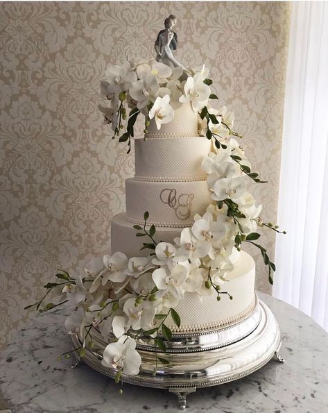 Classy Wedding Cakes, Orchid Wedding Cake, Wedding Cake Table Decorations, Orchid Cake, Cake Competition, Extravagant Wedding Cakes, Pretty Wedding Cakes, Big Wedding Cakes, Square Wedding Cakes