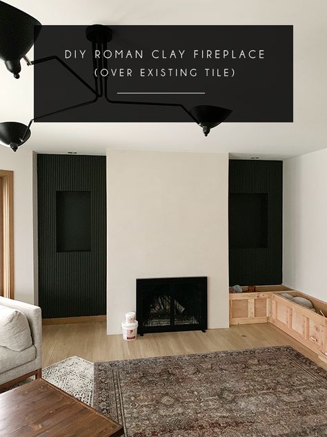 This tutorial is full of everything you need to know to create your own roman clay finish over a tile fireplace Diy Roman Clay, Roman Clay Fireplace, Clay Fireplace, Diy Textured Wall, Faux Concrete Wall, Roman Clay, Stucco Fireplace, Portola Paint, Fireplace Redo