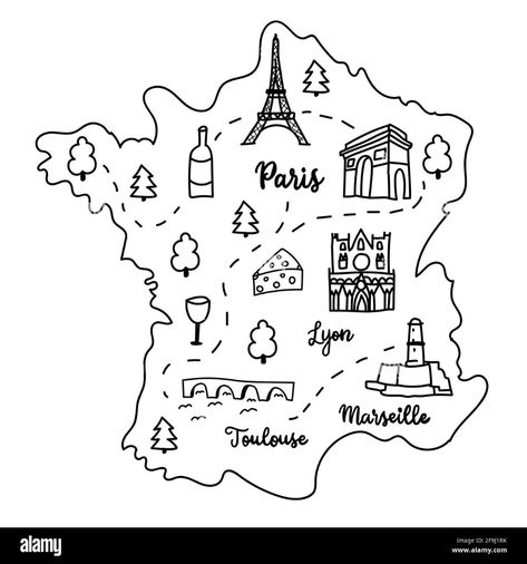 Paris Map Illustration, Map Of France, Cool Easy Drawings, Doddle Art, Map Illustration, Hand Drawn Map, Drawn Map, Paris Map, France Drawing