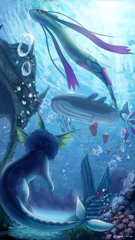 Water Pokemon Art, Water Pokemon Wallpaper, Underwater Pokemon, Vaporeon Wallpaper, Water Pokemon, Doflamingo Wallpaper, Water Type Pokemon, Pokemon Painting, Pokemon Eevee Evolutions