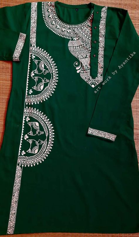 Panjabi Collar Design, Fabric Work On Punjabi, Kolka Design On Punjabi, Panjabi Handpaint Design, Kurta Fabric Painting, Febric Penting Design Panjabi, Panjabi Painting Design For Men, Punjabi Fabric Design For Men, Kolka Design Drawing