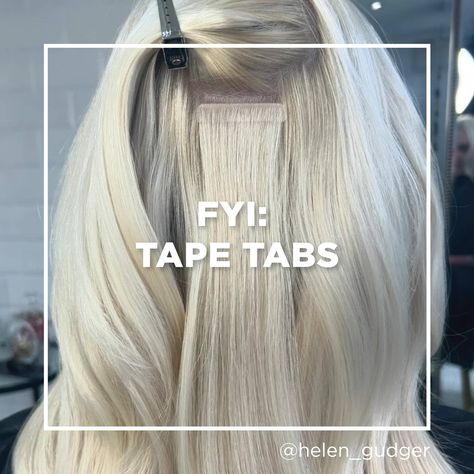 blonde tape hair with injection tape tab showing.  copy reads FYI Tape Tabs Diy Tape In Hair Extensions, Tape Hair Extensions, Diy Tape, Quick Hair, Tape In Extensions, Tape In Hair Extensions, Quick Hairstyles, Diy Hair, Hair Extension