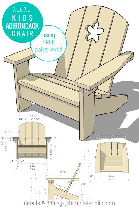 Wooden Chair Outdoor, Simple Adirondack Chairs Diy, Small Outdoor Chairs, Kids Outdoor Chairs, Chair Adirondack, Adirondack Bench, Kids Furniture Plans, Kids Adirondack Chair, Fire Pit Pergola