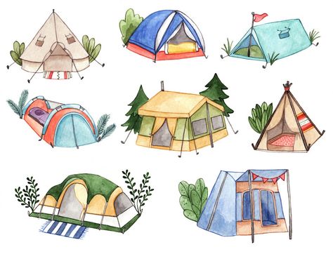 Tent Drawing, Kombi Hippie, Camping Drawing, Camping Pics, Camper Art, Camping Clipart, Field Journal, Camping Tent, Camping Art