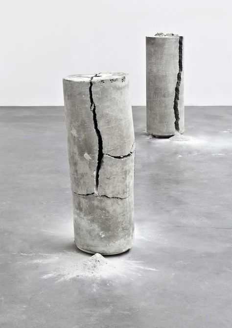 expansive cement (central column) (installation view, 2012) three demolished cylinders of expansive concrete by Eduardo Abaroa via Kurimanzutto Gallery, Mexico #EduardoAbaroa Cement Aesthetic, Biomorphic Sculpture, Cement Ideas, Circular Art, Concrete Column, Concrete Sculpture, Physical Environment, Creation Art, Sculpture Ideas