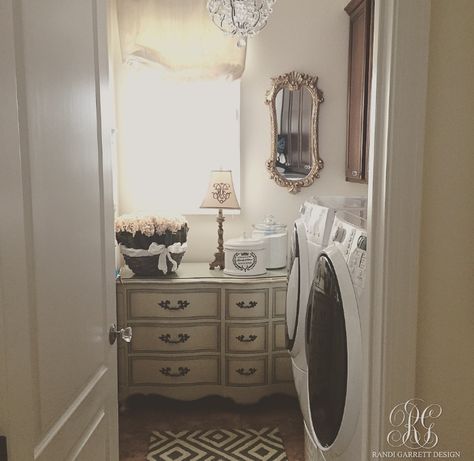 Laundry Room Make Over - Randi Garrett Design Cute Laundry Room Ideas, Room Door Curtains, Cute Laundry Room, Laundry Room Door, Sliding Curtains, Stylish Laundry Room, Vintage Porch, Dream Laundry Room, Closet Rods