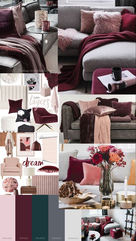 Burgundy And Pink Room Ideas, Maroon Decor Living Room, Burgundy Office Decor Ideas, Burgundy Color Combinations Living Room, Burgundy And Pink Living Room, Gray And Burgundy Living Room, Burgundy Room Aesthetic, Grey And Burgundy Living Room, Burgundy Living Room Decor