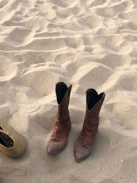 Cowboy boots in the sand Beach Cowboy Boots, Cowboy Boots Beach, Beach Cowboy, Cowboy Core, Hair Room, Coastal Cowboy, Cowboy Aesthetic, Room Vibes, Spotify Covers