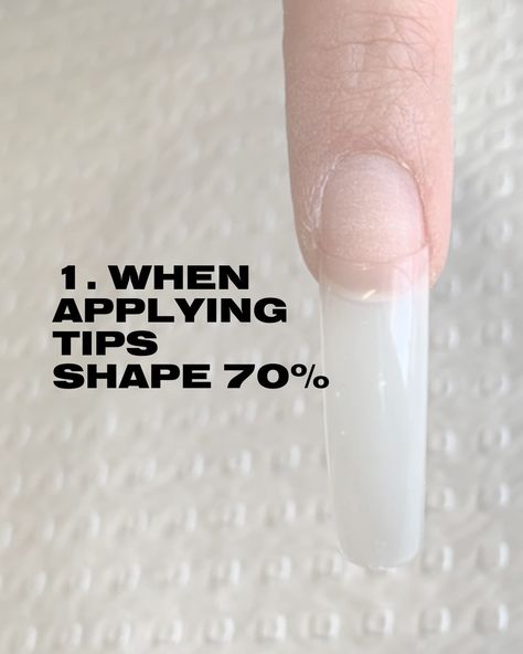 As a beginner, there are a few ways to save time without compromising quality. 1. Shape 70% of the Tip: Shape 70% of the desired final shape before applying the acrylic. This will save time later and give you a clear guide to follow during application. 2. Shape 90% After Acrylic Application: After applying the acrylic, focus on shaping the nails to 90% of their final shape. 3. Final Shaping After Polish: After applying polish, do a final 10% shaping to refine the edges and perfect the over... Acrylic Application, Nail Courses, Nail Technician, Nail Tutorials, Ways To Save, Nail Artist, Nail Tech, Nail Tips, Save Time