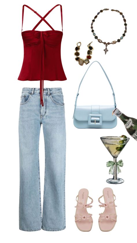 Instagram: @ Bayste. Happy hour fit first date outfit red top casual dressy  blue bag First Date Casual Outfit, First Date Outfits, 35mm Photography, First Date, Red Top, Date Outfits, Dressy Casual, Blue Bags, Casual Outfits