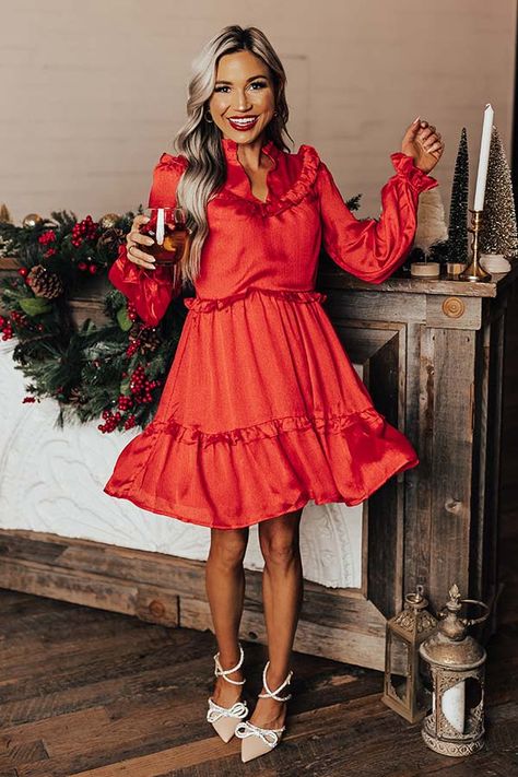 Wishing For Wine Dress In Red • Impressions Online Boutique Womens Christmas Dresses, Red Christmas Dress, Wine Dress, Christmas Dress Women, Loose Sleeves, Impressions Online Boutique, Shiny Clothes, Christmas Dress, Christmas Women