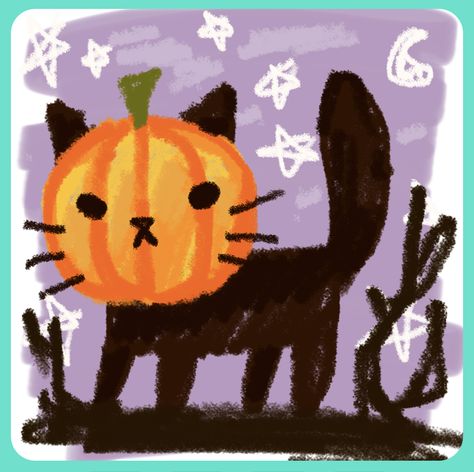 Fall Cat Drawing, Fall Cat Art, Pumpkin Cat Drawing, Fall Cat Illustration, Spooky Cat Illustration, Crayola Art, Cats Drawing, Fall Cats, Hand Doodles