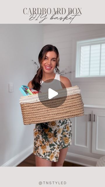 Tara Tedesco | Tnstyled on Instagram: "DIY Cardboard Box Hack!   Comment “BOX HACK” and I’ll send you everything I used here! This is an affordable + cute way to use your cardboard boxes and perfect if you need some extra storage space! I love the way this came out! You can also change this up and make it your own.   I used some jute rope here but you can also change up the texture and colors and you can also opt to use different printed materials instead of pillowcases!   #easydiy #diy #diyhacks #homehacks #easyhomedecor #homedecoronabudget #budgetdiy" Treasure Box Decoration Ideas, Gift Box Organization, Cardboard Box Decoration Ideas, Cardboard Box Diy Decor, Diy Cardboard Box Ideas, Diy Box Storage, Cardboard Box Diy, Storage Baskets Diy, Craft Hacks