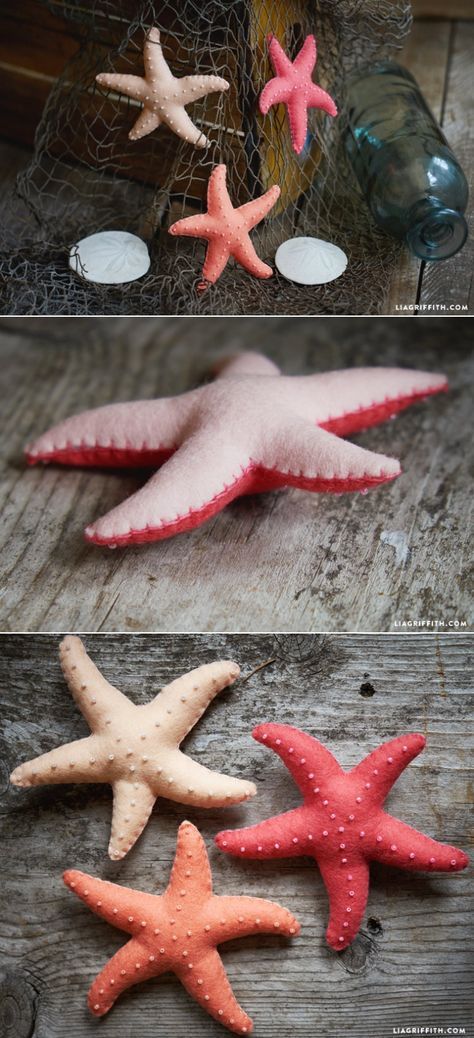 Create your own under-the-sea décor with this Lia Griffith felt starfish DIY. These fluffy starfish make for great centerpiece fillers, or as your child’s new favorite toy. Mix and match colors for a rainbow feel! Felt Starfish, Nautical Centerpiece, Easy Felt Crafts, Felt Fish, Felt Crafts Patterns, Felt Crafts Diy, Felt Patterns, Felt Diy, Felt Fabric