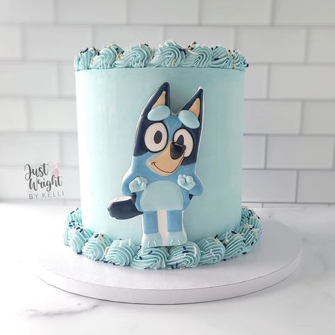 It's a Bluey Birthday! Sometimes, a simple cake with a character cookie is all you need to celebrate 🎉 . . . #blueybirthday #charactercookies #simplecakes #funfetti #birthdaycake #Merrimacknh #nhbakery #customcakes #southernnh #smallbusiness #localnhbusiness #Manchesternh #Bedfordnh #decoratedsugarcookies #bluecakes Bluey Cake Buttercream, Bluey Cookie Cake, Bluey Smash Cake, Bluey Birthday Cakes, Bluey Cake Ideas, Bluey Birthday Cake, 4th Birthday Cakes, Bluey Birthday, Simple Cake