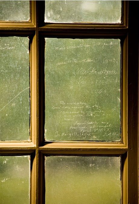 An ancient window from the Old Manse with etchings from Sophia and Nathaniel Hawthorne. They lived here for several years. Ancient Window, Creaky Floors, Boston Vacation, Concord Massachusetts, Nathaniel Hawthorne, They Left, New England Homes, Old Bricks, Window View