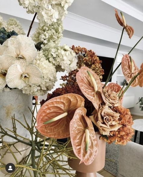 East Meets West Wedding, Glam Fall Decor, Shared Dining, Tropical Bridal Bouquet, Orchid Drawing, Mac Foundation, Wedding Hall Decorations, Anthurium Flower, Orange Bouquets