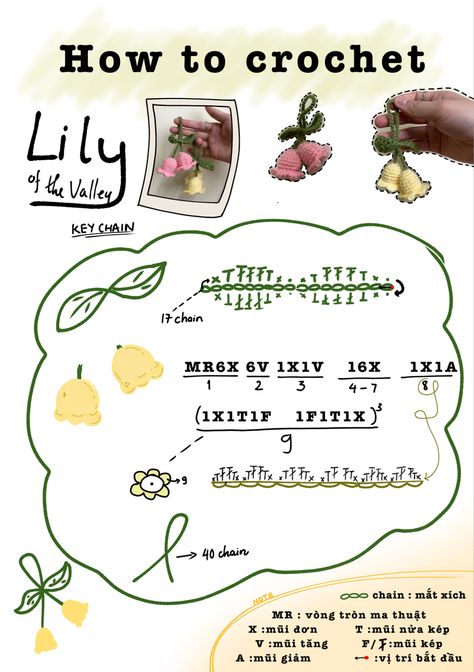 Lilly Crochet Pattern, Lily Of The Valley Crochet Pattern, Lily Of The Valley Keychain, Lily Of The Valley Crochet, Crochet Lily Of The Valley, Crochet Lily, Keychain Pattern, Keychain Crochet, Crochet Keychain Pattern