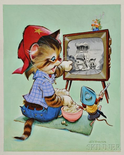 Pete Hawley, Cat Ephemera, Sweet Paintings, Paintings Animals, Three Paintings, Vintage Illustration Art, High Noon, Children's Illustration, Vintage School