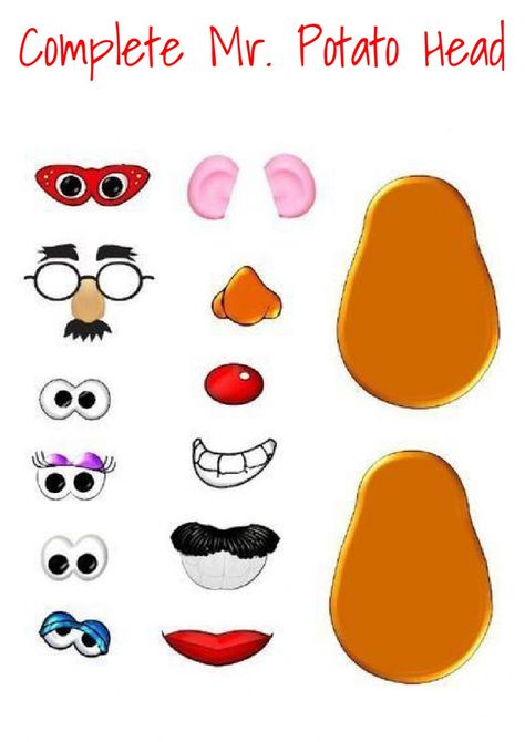 Printable Mr Potato Head Parts, Mr Potato Head Printable Templates Free, Mr Potato Head 5 Senses Free Printable, Printable Face Parts, Mr Potato Head Craft, Mr Potato Head Printable, Yahtzee Score Card, Head Template, 5 Senses Activities