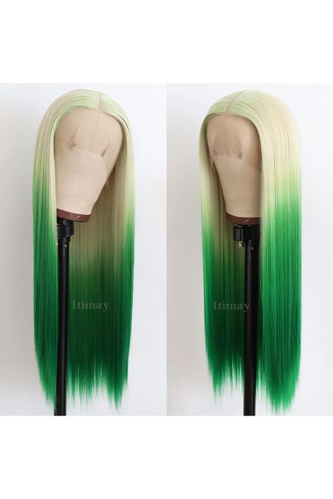 Itimay Long Straight Hair Blonde to Green Color Wigs Heat Resistant Glueless Hair Ombre Green Hair Synthetic Lace Front Wigs for Fashion Women Straight Hair Blonde, Bun With Curls, Ombre Green, Color Wigs, Hair Ombre, Green Ombre, Hair Blonde, Long Straight Hair, Blonde Wig