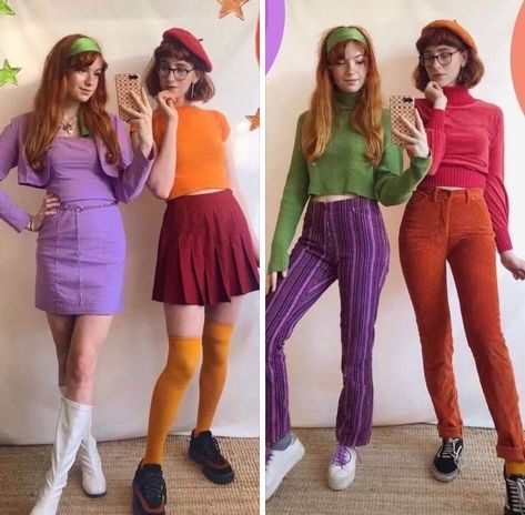 Cartoon Women Costumes, Scooby Doo Aesthetic Outfits, Daphne And Velma Costumes, Cartoon Costume Ideas Women, Scooby Doo Disfraz, Daphne Cosplay, Daphne Scooby Doo, Scooby Doo Halloween Costumes, Velma Costume