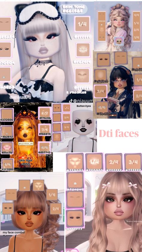 Dress to impress faces Cinderella And Four Knights, Button Eyes, Combo Dress, Selena Quintanilla, Costume Makeup, Animal Crossing, Skin Tones, Dress To Impress, Face Makeup