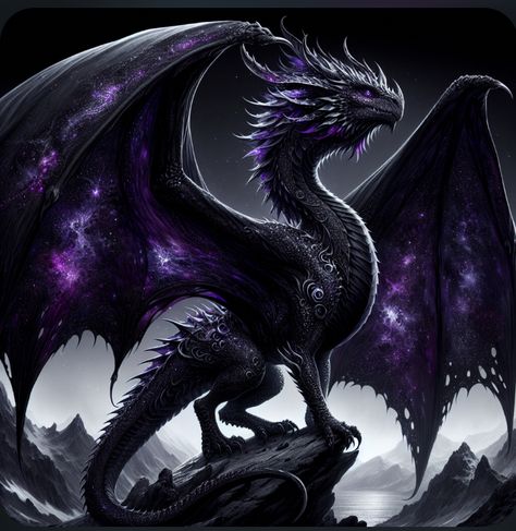 Black Dragon With Purple Eyes, Purple Raven Aesthetic, Dragon Art Purple, Halloween Dragon Art, Shadow Dragon Art, Purple Dragon Aesthetic, Black Dragon Wallpaper, Dark Purple Dragon, Black And Purple Dragon