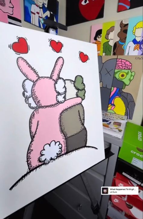 Easy Cartoon Drawings Aesthetic, A3 Canvas Painting Ideas, Room Wall Painting Aesthetic, Kaws Art Drawing, Kaws Drawing Easy, Kaws Painting Ideas On Canvas, Kaws Canvas Painting, Kaws Painting Ideas, Random Painting Ideas On Canvas