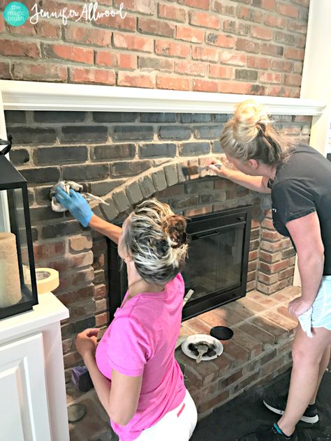 Black Brick Fireplace, Jennifer Allwood, Red Brick Fireplaces, White Brick Fireplace, Fireplace Redo, Painted Brick Fireplace, Painted Brick Fireplaces, Fireplace Update, Andong