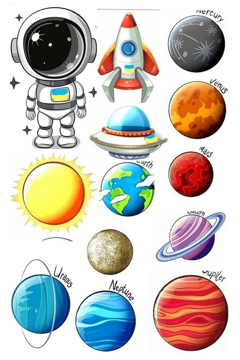 Tata Surya, Solar System For Kids, Space Crafts For Kids, Solar System Projects, Solar System Crafts, Astronaut Birthday, Space Birthday Party, Birthday Cake Topper Printable, Science Projects For Kids