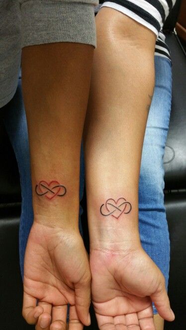 Mother & daughter Tattoos. My daughter's first tattoo for her 17th Birthday Matching Tattoos Mother Daughter Infinity Heart, Small Mother And Daughter Tattoos Ideas, Tattoo Ideas Mother Daughter Matching, Connecting Tattoos Mother Daughter, Mother N Daughter Tattoos Ideas, Tattoos For Mom And 2 Daughters, Small Matching Tattoos For Mother And Daughter, Mother And Daughter Tattoos Black Women, Mother And Two Daughter Tattoos