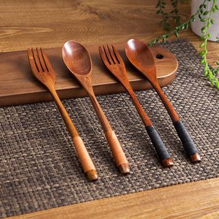 Buy MyHome Wooden Cutlery at YesStyle.com! Quality products at remarkable prices. FREE Worldwide Shipping available! Wood Cutlery, Wood Kitchen Utensils, Wooden Fork, Wooden Cutlery, Wooden Utensils, Style Japonais, Wood Spoon, Wooden Plates, Forks And Spoons