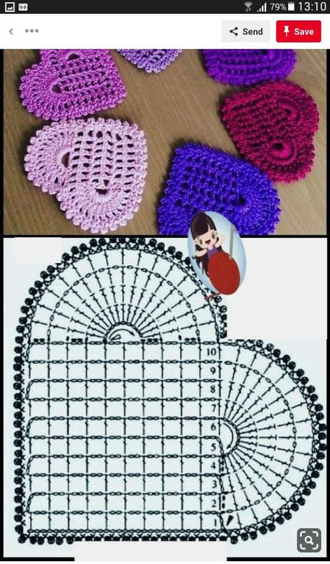 Crocheted Heart, Crochet Heart Pattern, Crochet Coaster Pattern, Crochet Motif Patterns, Valentines Crochet, Crochet Decoration, Crochet Flower Tutorial, Crochet Square Patterns, Crochet Motifs