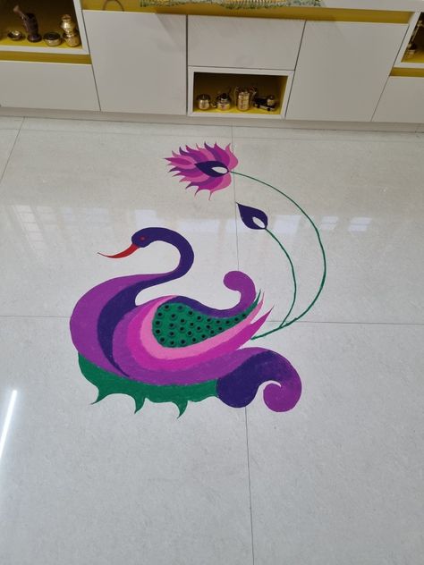 Rangoli Designs Pickock, Unicorn Rangoli, Simple Rangoli Designs Ganpati, Freehand Rangoli Design Diwali, Mor Rangoli Design, Rangoli Latest Design, Semicircle Rangoli, Simpal Rangoli Designs Daily, Sathiya Rangoli