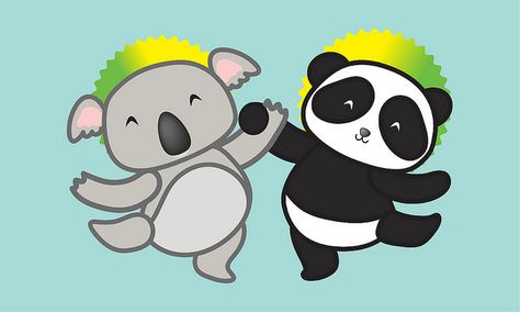 Panda And Koala, Panda Family Drawing, Coala Cute Drawing, Koala And Panda Together, Koala Hug Couple, Koala Character Illustration, Panda Hug, Panda Artwork, Panda Tattoo