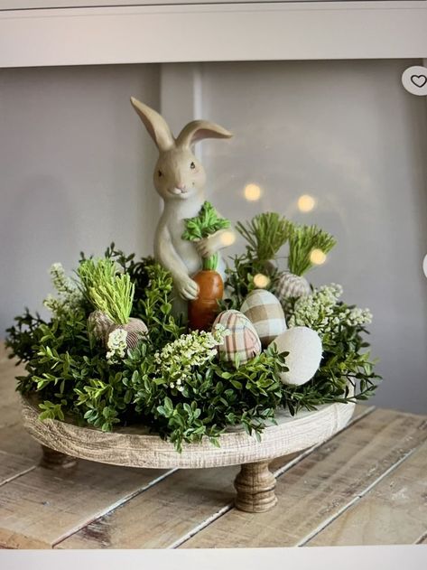 Modern Boho Tablescape, Easter Trays Centerpieces, Lamb Easter Decor, Easter Display Ideas, Spring Decor 2024, Easter Entryway Table Decor, Easter Tray Decor Ideas, Easter Centerpieces Table, Decorating The Top Of An Armoire